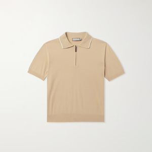Camiseta Personalizable para Hombre, de Algodón Beige, Tejido Transpirable, con Cuello en Contraste, Cierre de Cremallera de Cuarto, Manga Corta, Dobladillo Acanalado, Logotipo Personalizado - Product Image 4