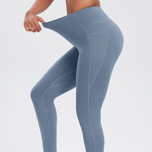 Leggings décontractés pour femmes à taille haute avec poches pointues, tissu en fibre soyeuse, matière hautement extensible, pantalon de yoga - Product Image 6