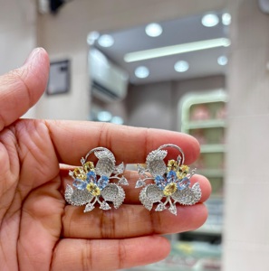 Alluring Premium Quality Brass <b>Silver</b> Plated Zircon Trendy Designer <b>Stud</b> Earring Women Wedding Look Fashion - Product Image 3