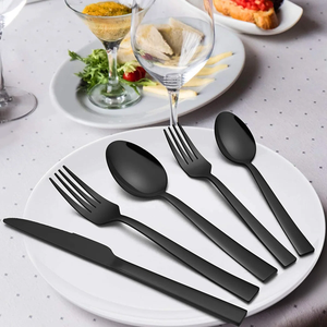 Matte Black Metal Flatware <b>Set</b> Minimalist Design Dishwasher Safe Fork Knife Spoon Catering Cutlery At <b>Cheap</b> Price - Product Image 3