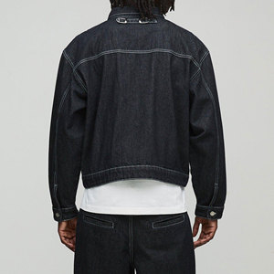 Quality Casual Embroidered Windproof Oversized Drop Shoulder <b>Denim</b> Jeans <b>Jacket</b> for <b>Men</b> Distressed <b>Black</b> 100% Cotton Winter - Product Image 5