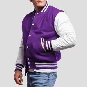 Veste universitaire pour homme, couleur unie violette, col rabattu, fermeture boutonnée, en polyester et coton, coupe classique, pour l'automne - Product Image 1