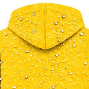 Golden Yellow Pearl <b>Zip</b> Up <b>Hoodie</b> Decorative Pearl Studded Casual Streetwear Jacket Long Sleeve Hooded Sweatshirt With <b>Pockets</b> - Product Image 4