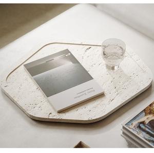 Bandeja Decorativa Rectangular de Travertino, Bandeja de Servir de Piedra Rústica, Bandeja Multiusos, Organizador para Mesa de Centro, Decoración del Hogar, NUEVO - Product Image 2