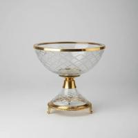 Tazón de Cristal de Lujo de Alta Calidad con Borde Dorado, Base de Metal, Hecho a Mano, Apto para Lavavajillas, Plato para Servir en Bodas, Decoración del Hogar