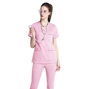 Uniforme Médico Rosa Premium Personalizable, Uniforme de Enfermera de Hospital, Blusa con Cuello en V, Pantalones Cargo, Ropa de Trabajo para Médicos y Enfermeras, Ropa Clínica - Product Image 1