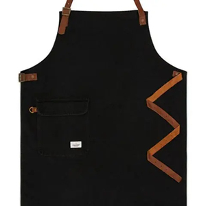 Black Polyamide <b>Waterproof</b> <b>Work</b> Apron with Leather Straps Pockets Unisex Dust Proof Utility Durable Workshop Repair Wear - Product Image 1
