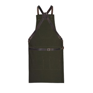 Tablier en toile avec poches en cuir et bretelles croisées pour uniforme de personnel de restaurant et de bar - Product Image 5