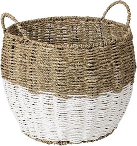 Handmade Round Seagrass Storage <b>Basket</b> with Handles, Two-Tone <b>Woven</b> <b>Basket</b> for Home Organization Made in Vietnam - Product Image 3