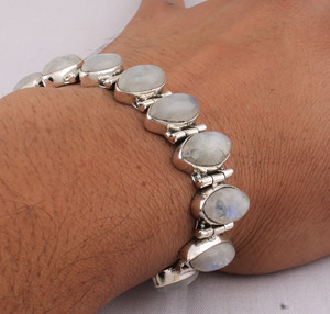 925 Sterling Silver Natural Rainbow Moonstone <b>Bracelet</b> Handcrafted Blue Fire Moonstone Jewelry Wholesale Minimalist <b>Adjustable</b> - Product Image 1