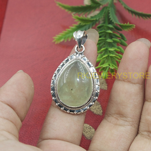Colgante de Plata con Gema de Prehnita Natural, Hecho a Mano, Cabujón en Forma de Lágrima, Joyería de Cristal Curativo, Colgante de Diseño Vintage Unisex - Product Image 6