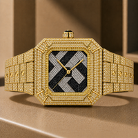 Montre Hip Hop de Luxe Carrée en Acier Inoxydable avec Moissanite, Mouvement ETA, Cadran en Verre, Aiguilles, Bracelet 20mm, Boîtier 41mm – Vente en Gros