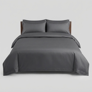 Grey Dyed Satin Bedding Set T-250 Satin 100% Cotton Solid Woven Breathable All-Season Simple Style Home Use - Product Image 1