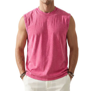 High Quality Customized logo Design Casual Slim Custom Streetwear Washed Tank Topl <b>Collar</b> High- Oversized <b>T</b>-<b>shirt</b> for Men - Product Image 1