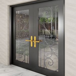 Portes d'entrée en fer forgé pour la maison, porte d'entrée en acier et verre sur mesure, design extérieur moderne et décoratif pour villa résidentielle - Product Image 2