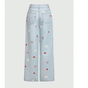 Jeans de Pierna Ancha Bordados Personalizados para Mujer, Pantalones Vaqueros Rectos de Cintura Alta, Moda Y2K, Fabricante Mayorista OEM ODM - Product Image 2