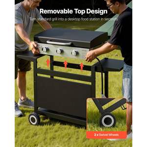 Grill à gaz à 3 brûleurs au propane, plaque de cuisson plate, 3 x 11000 BTU, pour extérieur, friture, grillades, sautés, allumage par impulsion, camping - Product Image 5