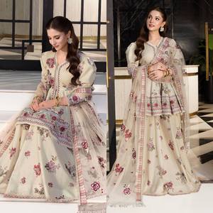 NOUVEAU DESIGN LANCE LA LAUTERIE SHARAR AVEC PALAZO ET DUPATTA, STYLE PEPLUM, TISSU EN SOIE NATURELLE LOURDE ET COTON MULTICOLOUR, TRAVAIL DAGHA 5 MM - Product Image 3