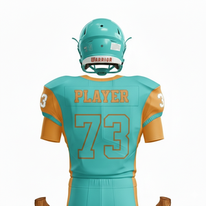 Uniforme de football américain pour hommes, bleu sarcelle et orange, manches courtes, coupe classique, en polyester anti-humidité, col en V, toutes saisons, imprimé numérique sur le devant - Product Image 3