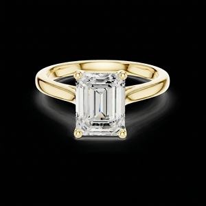 Anillo de compromiso clásico de oro amarillo macizo de 10k con diamante moissanita de corte esmeralda personalizado - Product Image 4