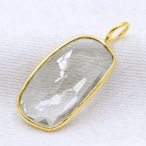 Wholesale 925 <b>Solid</b> Sterling <b>Silver</b> Gold Plated Natural Clear Crystal Elongated Cushion Bezel Pendant Fine Jewelry - Product Image 3
