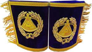 Conjunto de Regalia Masónica para Gran Maestro de la Gran Logia: Collar de Cadena y Puños (3 en 1), Tela Azul Tipo Cuero Sintético - Product Image 3