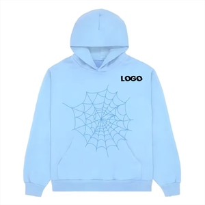 OEM/ODM Custom <b>Light</b> Blue Knitted Men Cotton Hoodie with Solid Spider Web Print Winter Fashion Men Oversized Hoodie Pakistan - Product Image 2