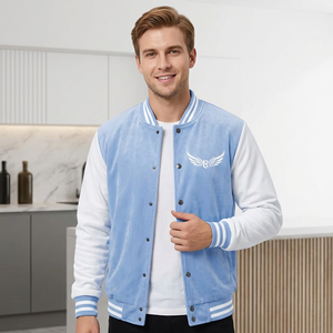 Veste universitaire bleu clair pour homme, décontractée, avec logo brodé ailes, coupe classique, col rabattable, mélange polyester-coton - Product Image 6