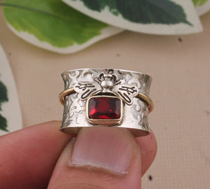 925 Sterling Silver Natural Red Garnet Classic <b>Bee</b> Ring Gold Plated Statement Ring for Women Party <b>Gift</b> - Product Image 2