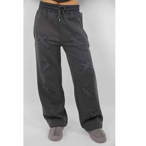 <b>Women's</b> Gray Embossed X Pattern 2 Piece Hooded Tracksuit Set Loose Fit Casual Full Sleeve <b>Knitted</b> Sweatshirt <b>Jogger</b> Pants - Product Image 6
