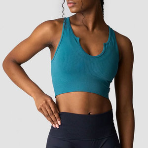 Débardeur de sport femme haute élasticité, nouvelle collection 2026, coupe courte, col en V profond, pour l'été et les activités de plein air, avec compression côtelée au bas - Product Image 3