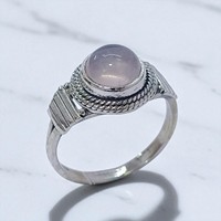 Bague en argent sterling 925 avec pierres précieuses naturelles : Pierre de lune arc-en-ciel bleue et quartz rose – Bijoux raffinés pour mariages et soirées