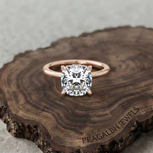 Anillo de Compromiso con Diamante Cultivado en Laboratorio, Corte Cojín, Halo Oculto, Solitario, Anillo de Oro Elegante, Anillo de Novia de Lujo, Anillo de Propuesta - Product Image 2