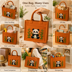 Sac fourre-tout en jute Panda de dessin animé 24x20x12cm, sac de courses à porter à la main, couleur orange, usage quotidien - Product Image 4