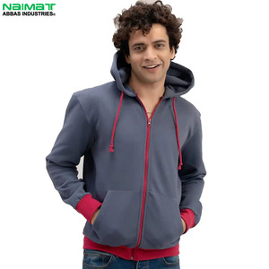 Contrast Metal Slide <b>Fastener</b> Full <b>Zip</b> Up Hoodie Men Solid Heavy Weight Fleece Outerwear Casual Sportswear - Product Image 1