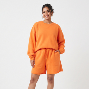 Ensemble court en polaire pour femmes, sweat-shirt et short surdimensionnés, deux pièces, coupe ample, décontracté, streetwear, mode, ensemble confortable et chaud pour se détendre - Product Image 1