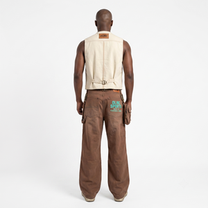 Pantalon de travail ample vintage personnalisé pour homme, en toile de coton biologique 450 GSM, à double genouillère, style urbain vieilli - Product Image 2