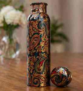 Bouteille d'eau en cuivre pur artisanale de qualité supérieure, imprimé floral vintage, gourde design anti-fuite, multifonctionnelle, idéale pour les cadeaux promotionnels - Product Image 4