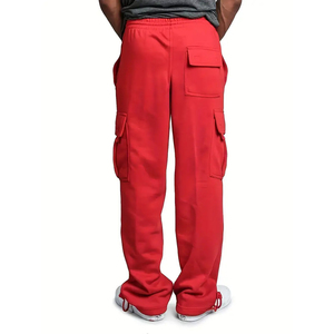 Pantalon de jogging cargo streetwear pour homme, molletonné épais, multi-poches, coupe ample en coton, personnalisable, devant plissé, en toile élastique - Product Image 2