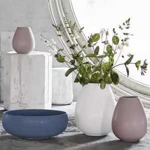 Modern Fluted White and Wood Column Vase <b>Tall</b> Cylindrical Decorative Flower Pot for Contemporary Living Room Floor or <b>Table</b> - Product Image 4