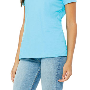 T-shirt décontracté blanc à col en V en jersey de coton peigné doux de haute qualité pour femme, en tissu filé à anneaux, à manches courtes, avec boutons, idéal pour l'été - Product Image 5