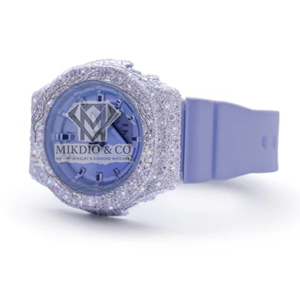 Reloj Personalizado OEM para Hombre, con Diamantes VVS Moissanite, Caja Completamente Diamantada, Esfera Morada Lavanda, Correa de Goma, Lujoso, con Encanto, de Cuarzo, Estilo Hip Hop y Deportivo - Product Image 5