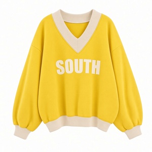 Sudadera rosa con cuello en V para mujer, con estampado de letras, bloques de color, manga larga, holgada, informal, de punto, para invierno, al mejor precio. - Product Image 2
