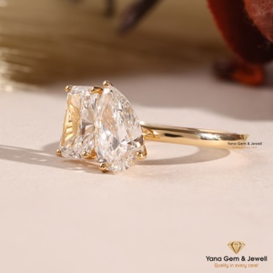 แหวนเพชร CVD Lab Grown Diamond 4 กะรัต Toi Et Moi ทรง Radiant & Pear สำหรับหมั้น ทองคำแท้ 14K สี E ความสะอาด VVS2 รับรองโดย IGI - Product Image 2
