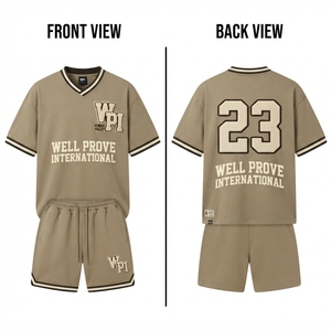 Ensemble de maillots de volley-ball unisexes respirants personnalisés, 220 GSM, polyester, kaki, short en jersey, patch en chenille, broderie en tissu éponge - Product Image 1