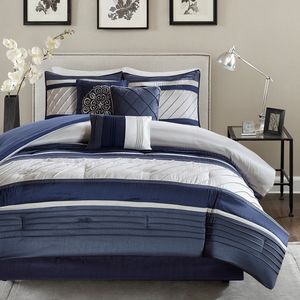 Modern Striped <b>Comforter</b> <b>Set</b> 7 Piece Queen Size Polyester Bedding Home Decor Style - Product Image 6