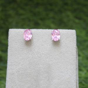 Pendientes de Zafiro Rosa Ovalados en Plata de Ley 925, Piedra de Nacimiento de Septiembre, Joyería Vintage Elegante, Regalo para Mujer, Fiesta - Product Image 1