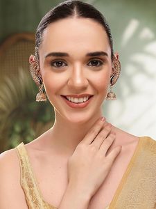 Pendientes de Lujo con Baño de Oro y Certificación Kundan, Estilo Jhumka, para Mujer, Joyería Nupcial India, con Perlas de Pavo Real, Estilo Étnico - Product Image 3