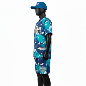 Ensemble de shorts de baseball pour hommes en tissu mesh polyester premium, bleu turquoise, impression par sublimation, logo personnalisé, vêtements de sport pour ensemble de shorts homme - Product Image 3