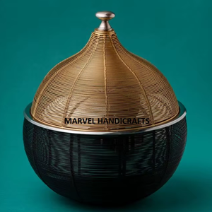 Luxury Handmade Woven Rattan Style Casserole with Dome Lid | Decorative Insulated Serving Bowl <b>Food</b> Warmer Dining Table <b>Server</b> - Product Image 2